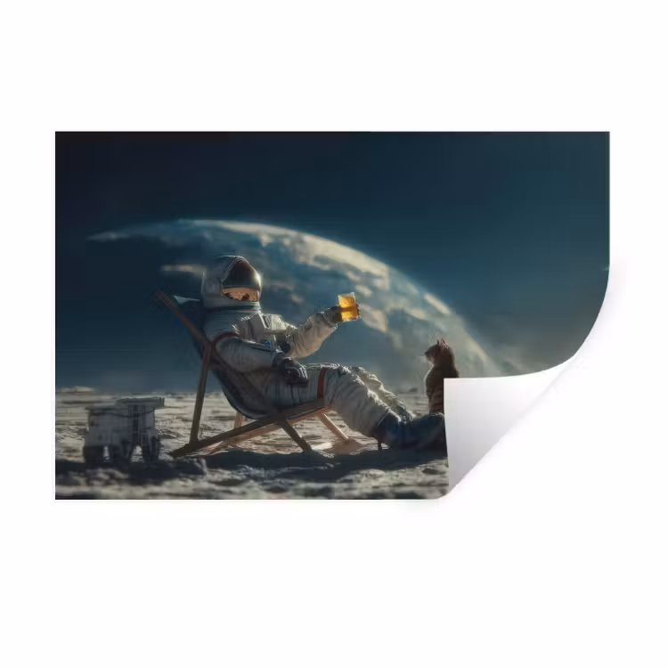 Astronaut - Kat - Glas - Stoel Muursticker klein -3d