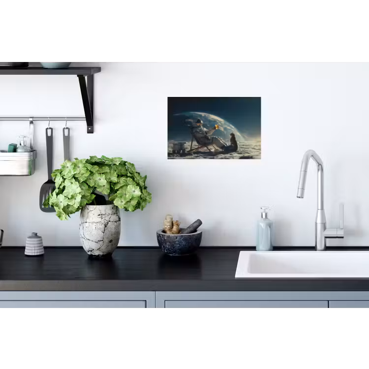 Astronaut - Kat - Glas - Stoel Muursticker klein -keuken