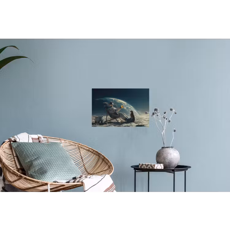 Astronaut - Kat - Glas - Stoel Muursticker klein -plant