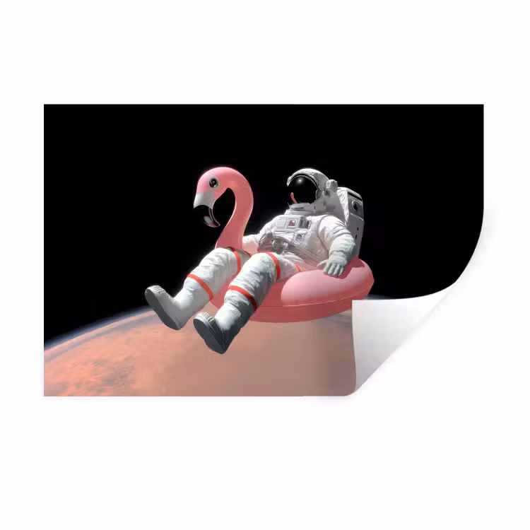 Astronaut - Flamingo - Zwemband - Roze Muursticker klein -3d