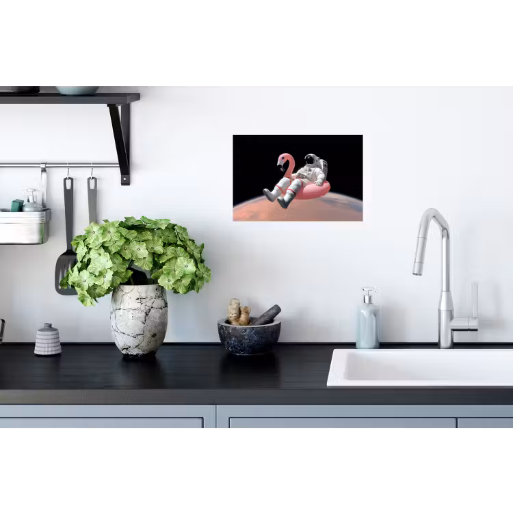 Astronaut - Flamingo - Zwemband - Roze Muursticker klein -keuken