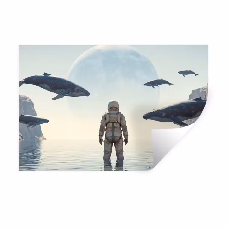 Wall Sticker - Astronaut - Whale - Fantasy - Ruimtevaarder - Walvis - Fantasie Muursticker klein