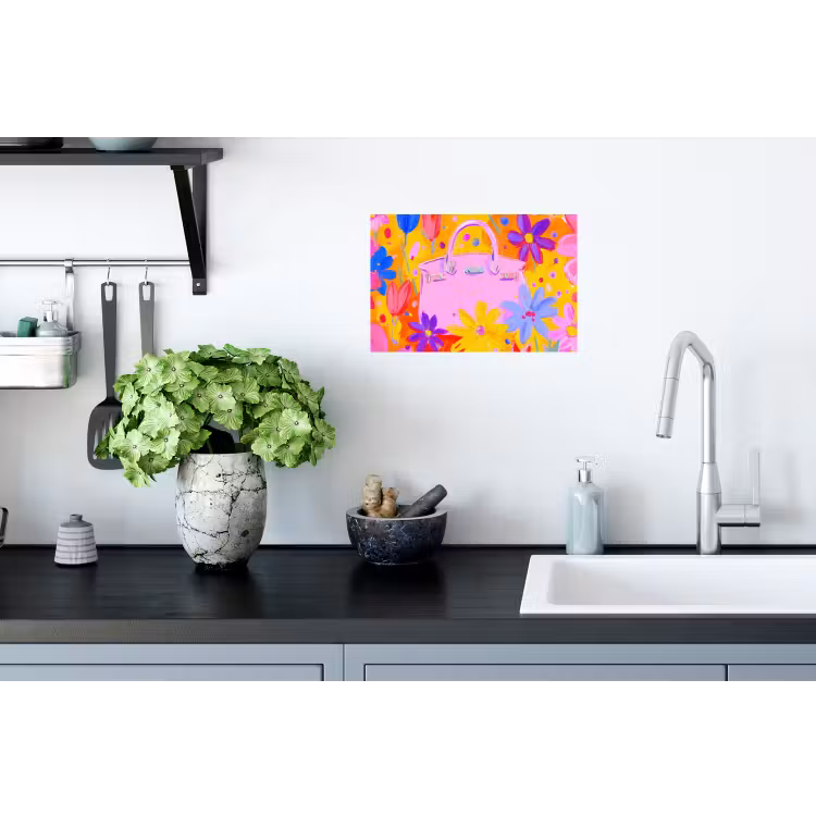 Tas - Roze - Bloemen Muursticker klein -keuken