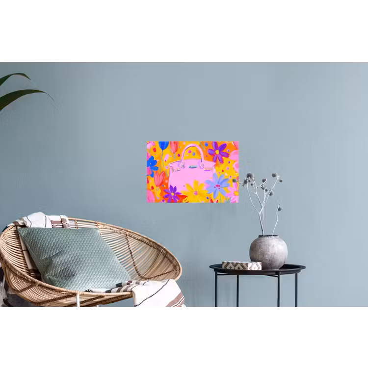 Tas - Roze - Bloemen Muursticker klein -plant