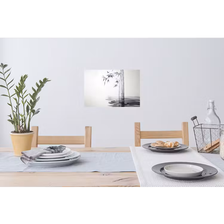 Bamboestammen - Water - Minimalistisch - Wit Muursticker klein -eettafel