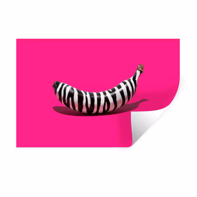 Banaan - Zebraprint - Roze Muursticker klein -3d