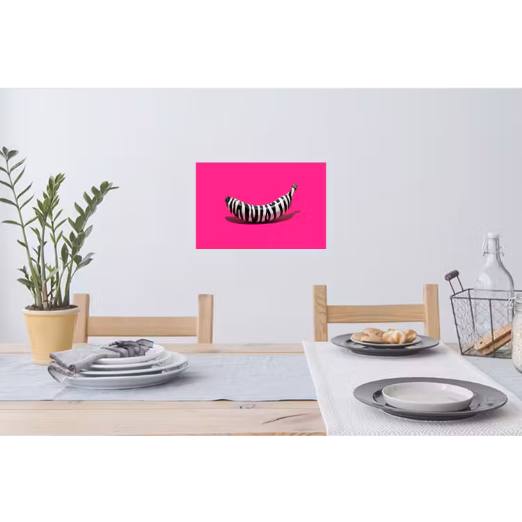 Banaan - Zebraprint - Roze Muursticker klein -eettafel