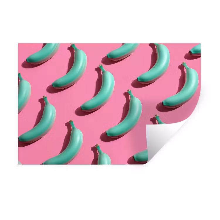 Bananen - Patroon - Blauw - Roze Muursticker klein -3d