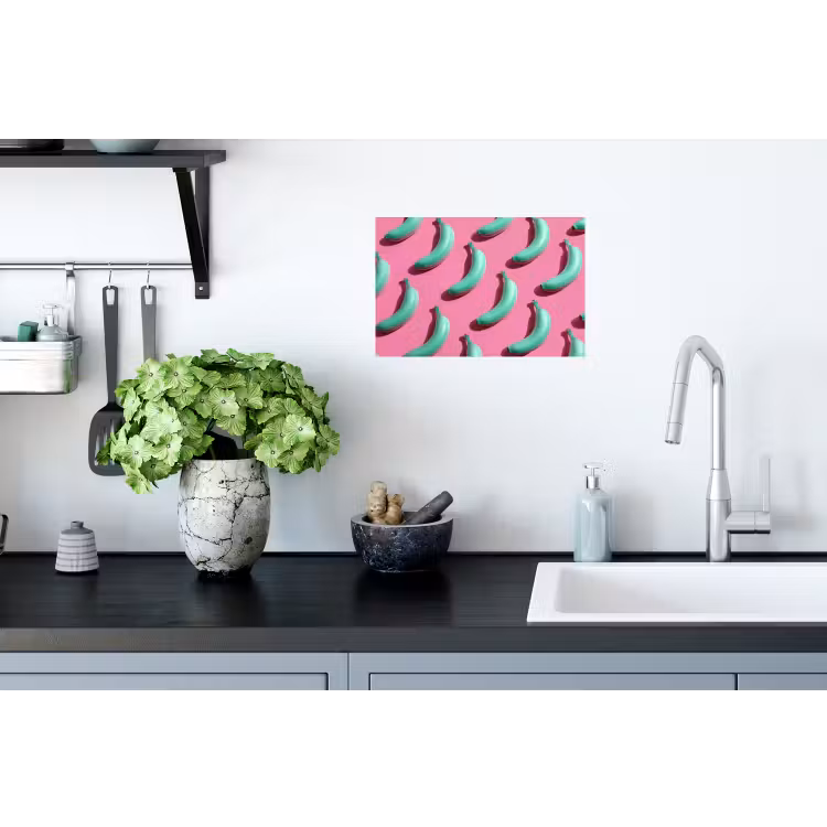 Bananen - Patroon - Blauw - Roze Muursticker klein -keuken