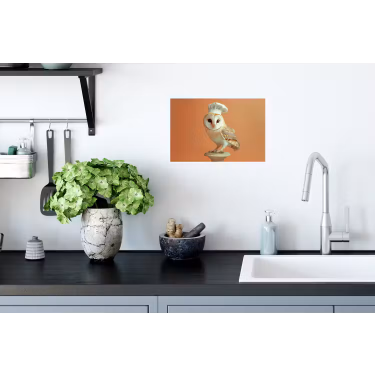 Kerkuil - Koksmuts - Oranje - Vogel Muursticker klein -keuken