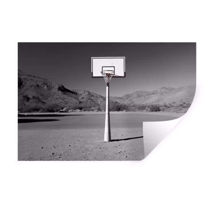Basketbalpaal - Landschap - Zand - Wit Muursticker klein -3d