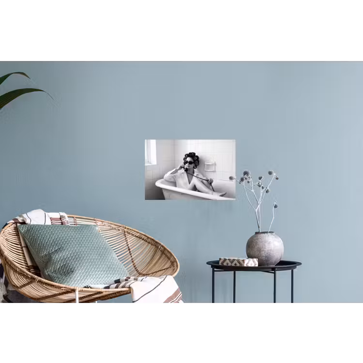 Bad - Vrouw - Zwart - Wit Muursticker klein -plant