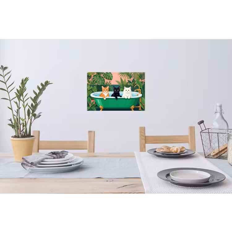 Badkamer - Kattenparade - Kleurrijk Muursticker klein -eettafel