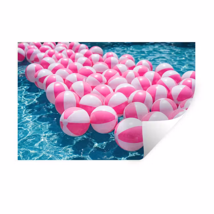 Strandballen - Roze - Water Muursticker klein -3d