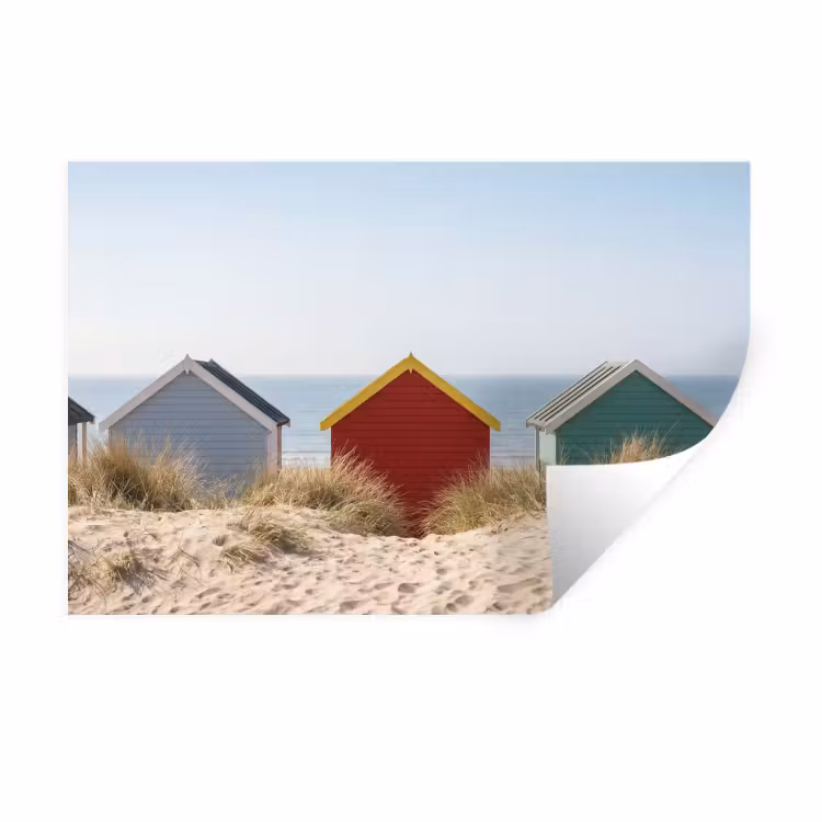 Strand - Huisjes - Kleurrijk - Duinen Muursticker klein -3d