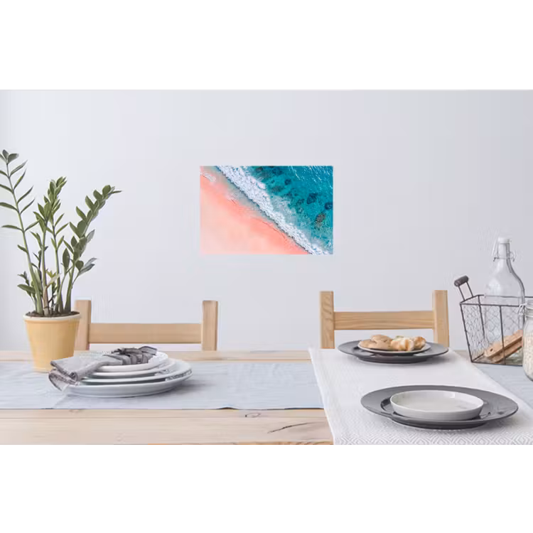 Strand - Oceaan - Golven - Roze Zand - Natuur Muursticker klein -eettafel