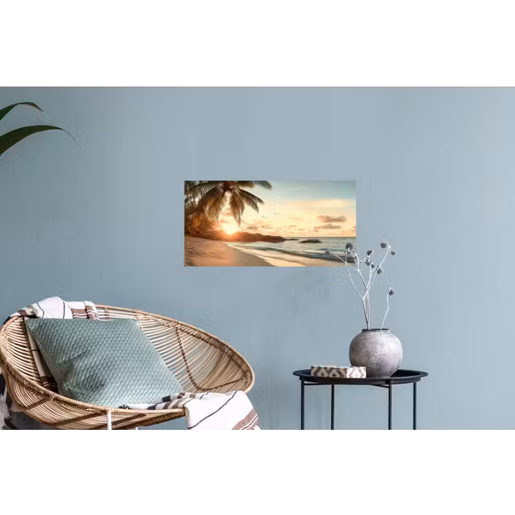 Strand - Palmbomen - Oceaan - Zonsondergang Muursticker klein -plant