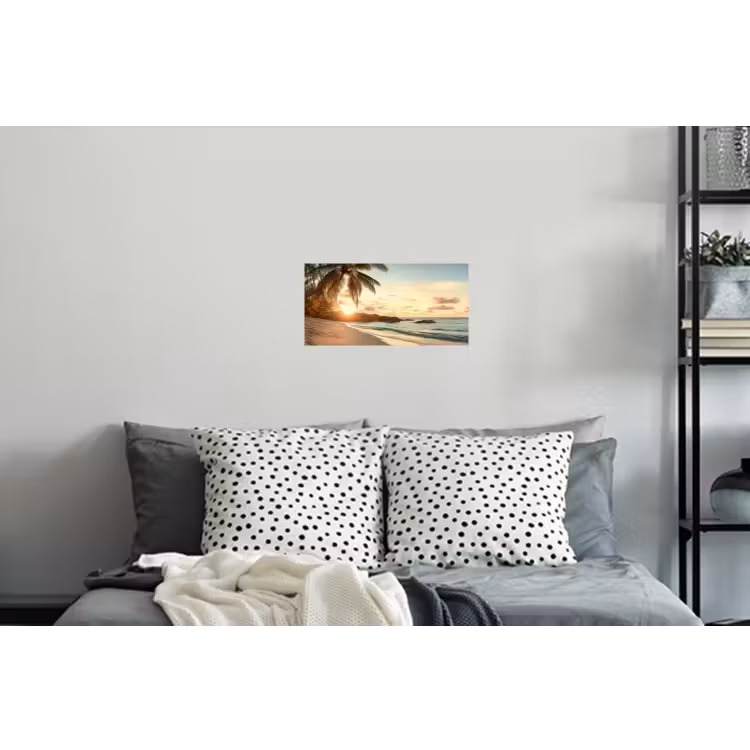 Strand - Palmbomen - Oceaan - Zonsondergang Muursticker klein -slaapkamer