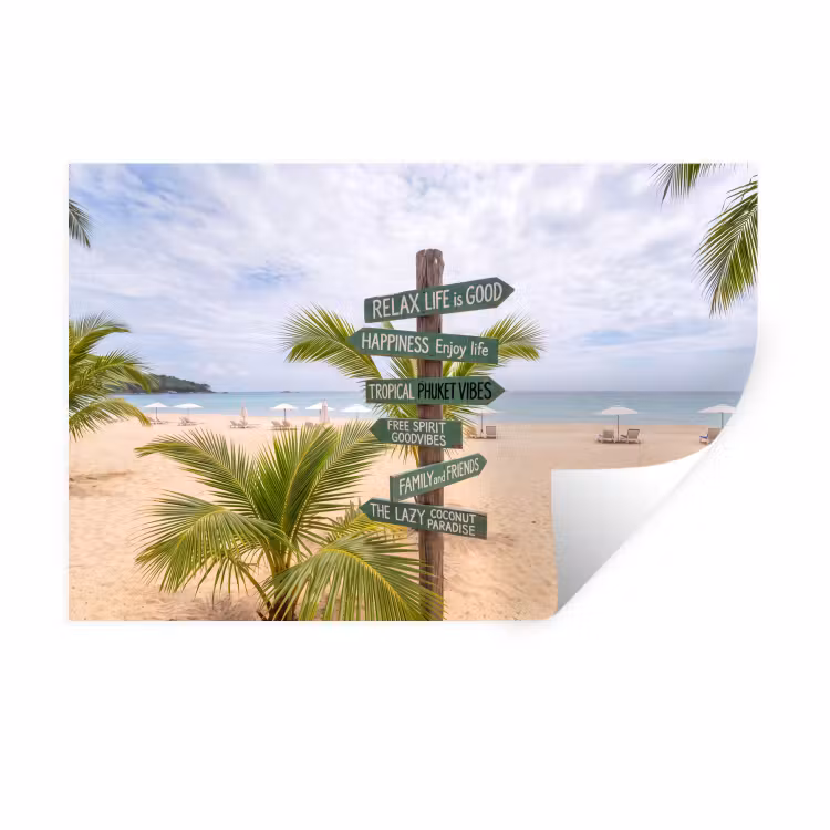 Strand - Wegwijzer - Palmen - Tropisch - Groen Muursticker klein -3d