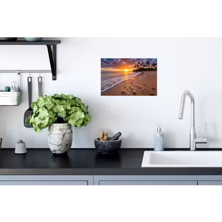 Strand - Zonsondergang - Palmbomen - Natuur - Oranje Muursticker klein -keuken