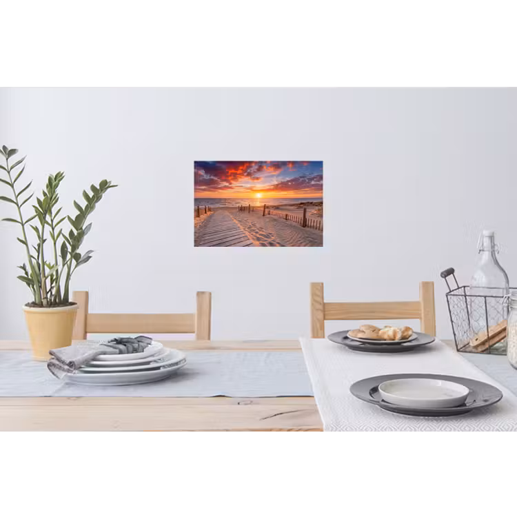 Strand - Zonsondergang - Zee - Natuur - Oranje Muursticker klein -eettafel