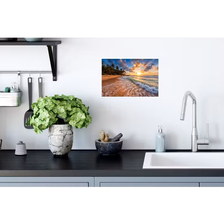 Strand - Zonsondergang - Golven - Natuur - Goud Muursticker klein -keuken