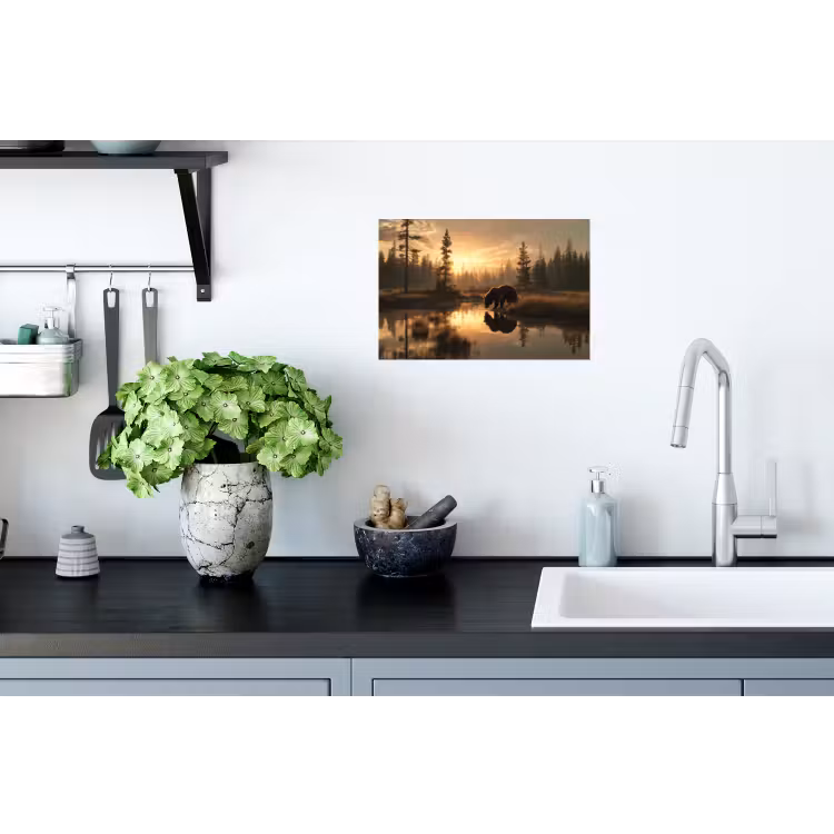 Beer - water - Bos - Ochtendlicht Muursticker klein -keuken