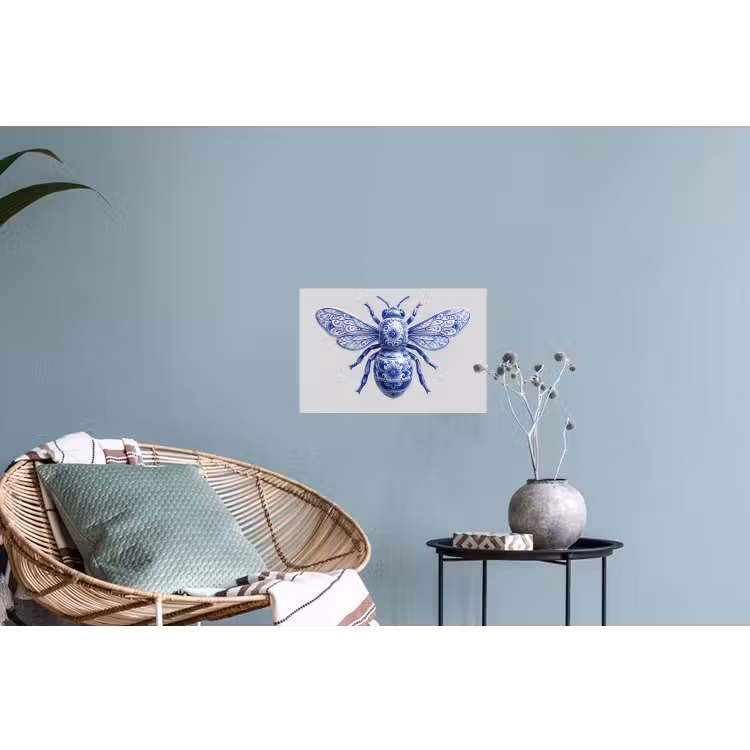Bij - Modern - Delfts - Blauw Muursticker klein -plant