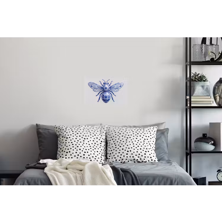 Bij - Modern - Delfts - Blauw Muursticker klein -slaapkamer