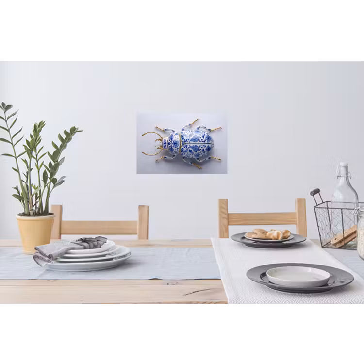 Kever - Delfts - Blauw - Goud Muursticker klein -eettafel
