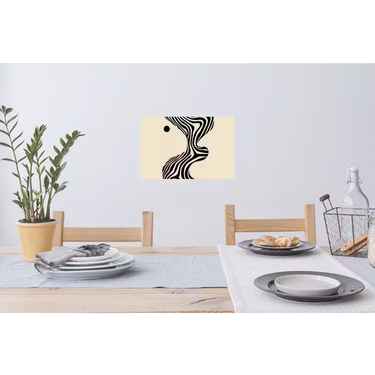 Beige - Lijnen - Golvend - Abstract Muursticker klein -eettafel
