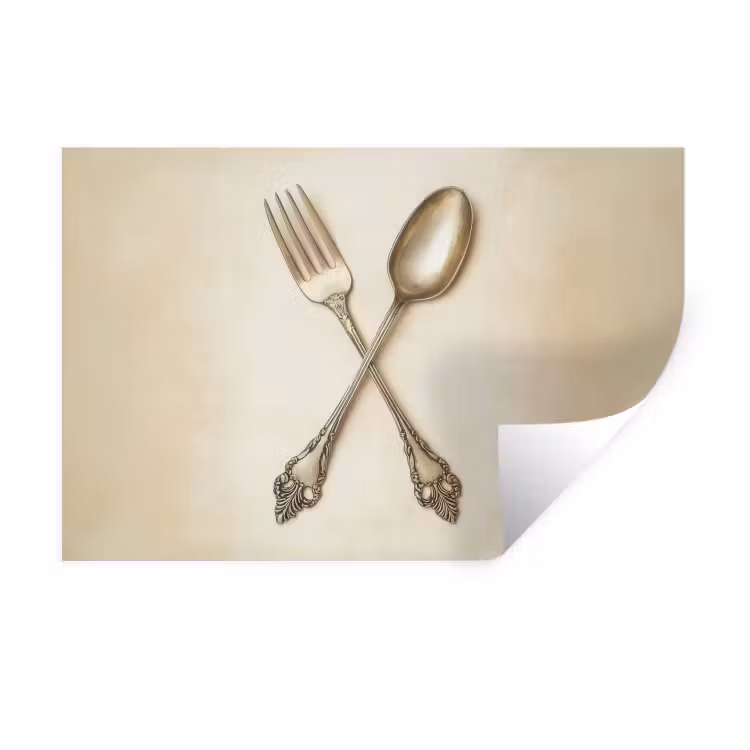 Beige - Vintage - Bestek Muursticker klein -3d