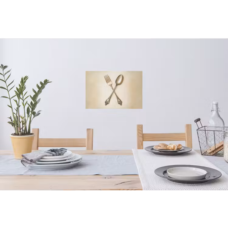 Beige - Vintage - Bestek Muursticker klein -eettafel