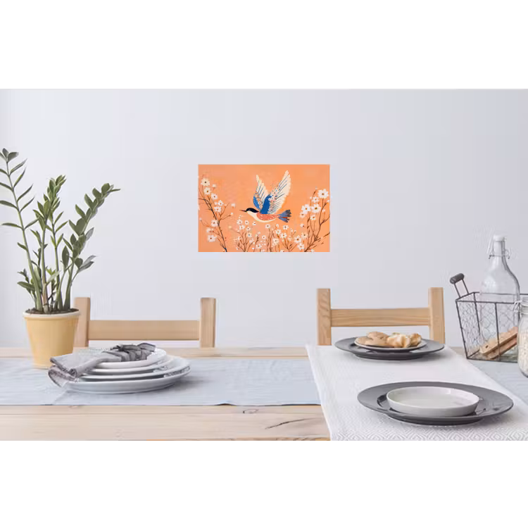 Vogel - Bloesemtakken - Warm - Kleurrijk Muursticker klein -eettafel