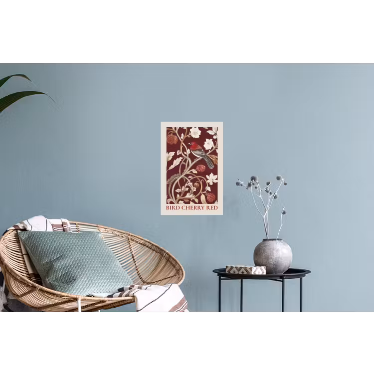 Vogel - Bordeaux - Bloemen - Bessen Muursticker klein -plant