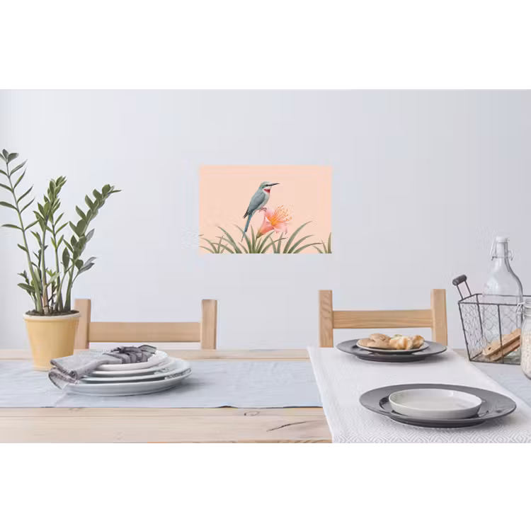Vogel - Bloem - Natuur - Roze Muursticker klein -eettafel