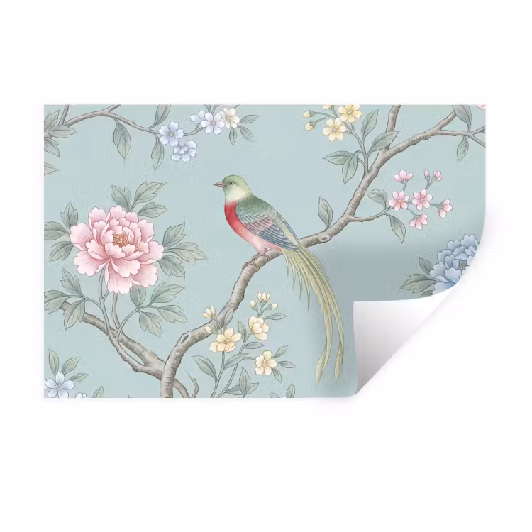 Vogel - Bloemen - Kleurrijk Muursticker klein -3d