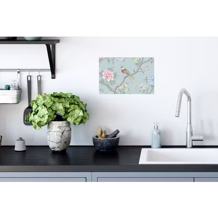 Vogel - Bloemen - Kleurrijk Muursticker klein -keuken