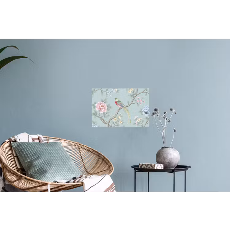 Vogel - Bloemen - Kleurrijk Muursticker klein -plant