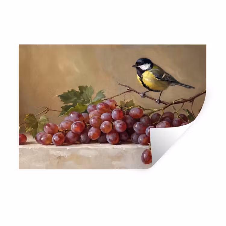 Wall Sticker - Bird - Grapes - Still Life - Vogel - Druiven - Stilleven Muursticker klein