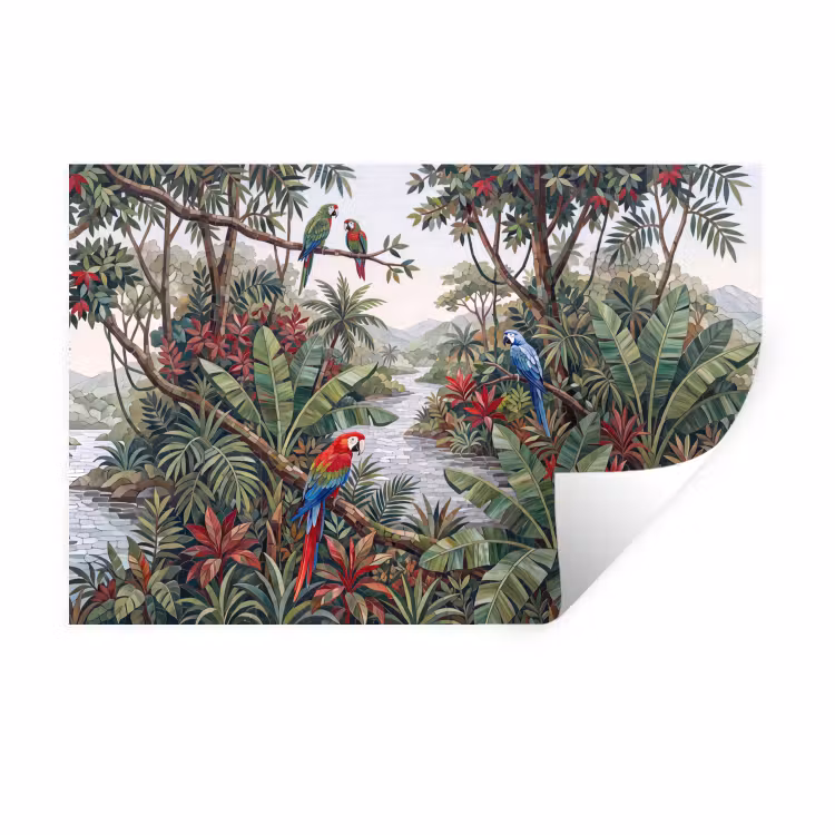 Vogel - Jungle - Natuur - Mozaïek - Groen Muursticker klein -3d