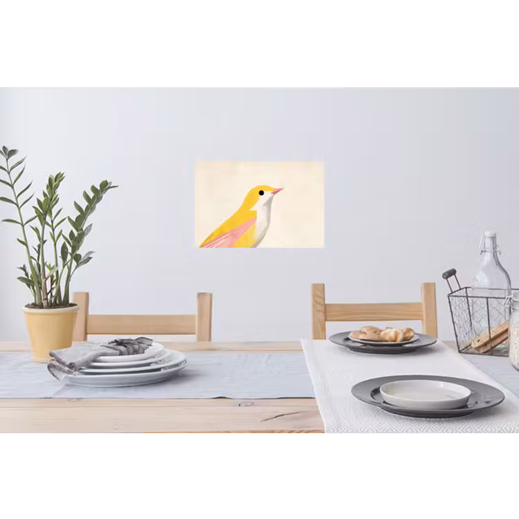 Vogel - Minimalistisch - Geel Muursticker klein -eettafel