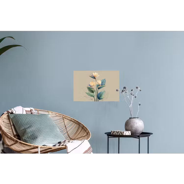 Paradijsvogelbloemen - Blauwgroene bladeren - Beige Muursticker klein -plant
