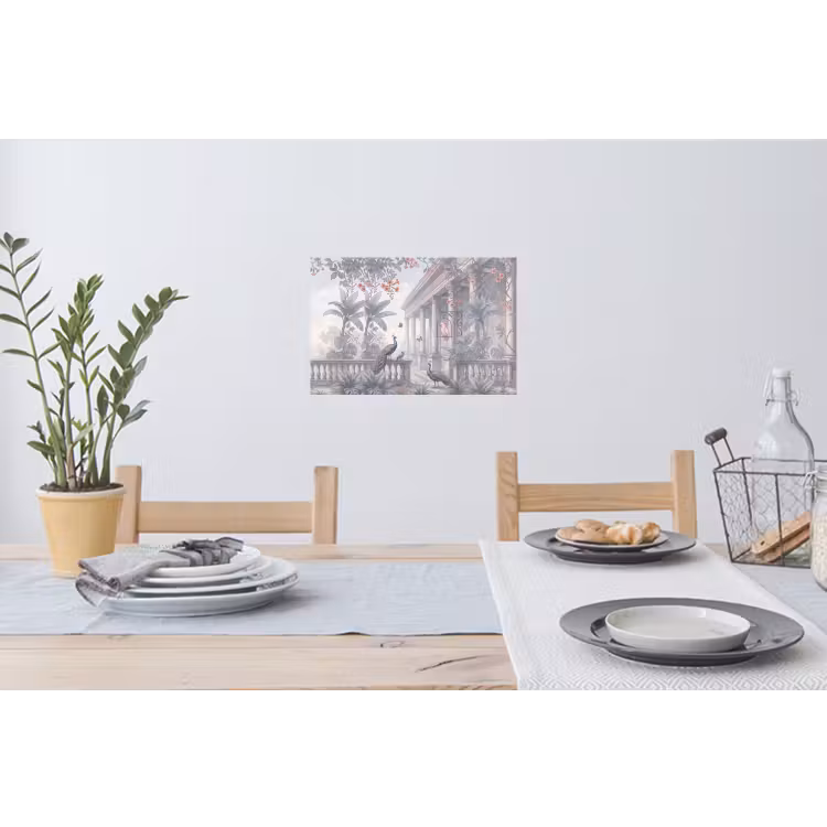 Vogel - Pauw - Architectuur - Klassiek - Groen Muursticker klein -eettafel