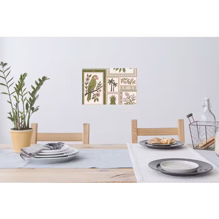Vogel - Tropisch - Patroon - Decoratief - Groen Muursticker klein -eettafel