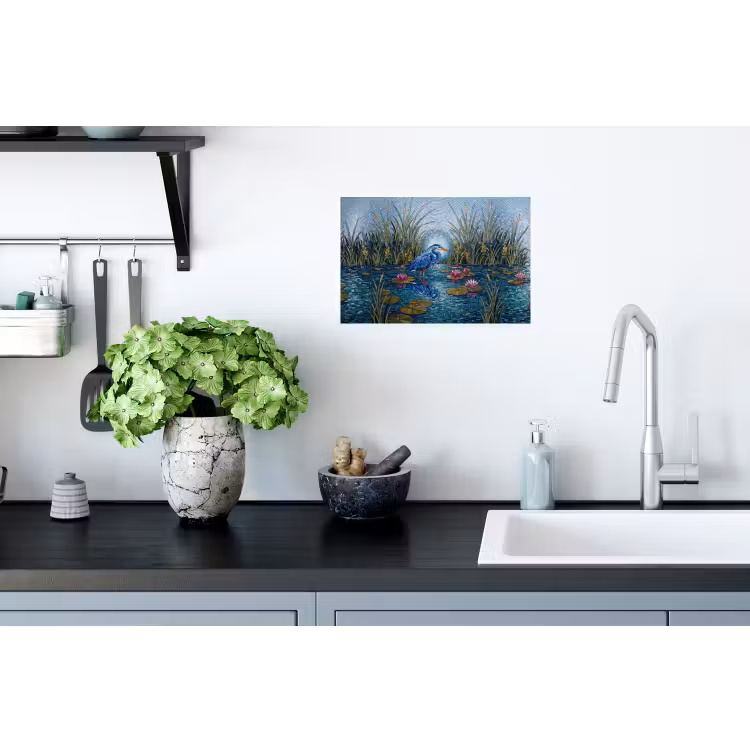 Vogel - Water - Natuur - Abstract - Blauw Muursticker klein -keuken