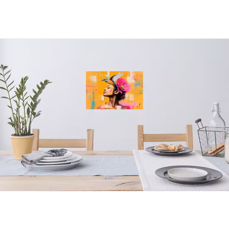Vogel - Vrouw - Abstract - Bloem Muursticker klein -eettafel