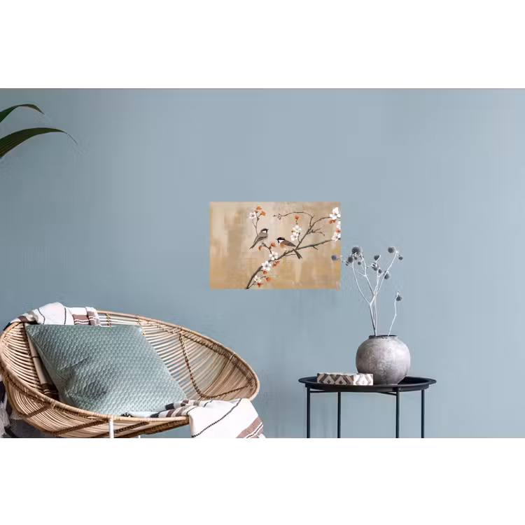Vogels - Bloesemtak - Bloemen - Oranje Muursticker klein -plant