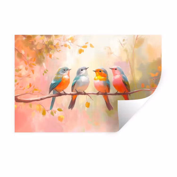 Vogels - Kleurrijk - Tak Muursticker klein -3d