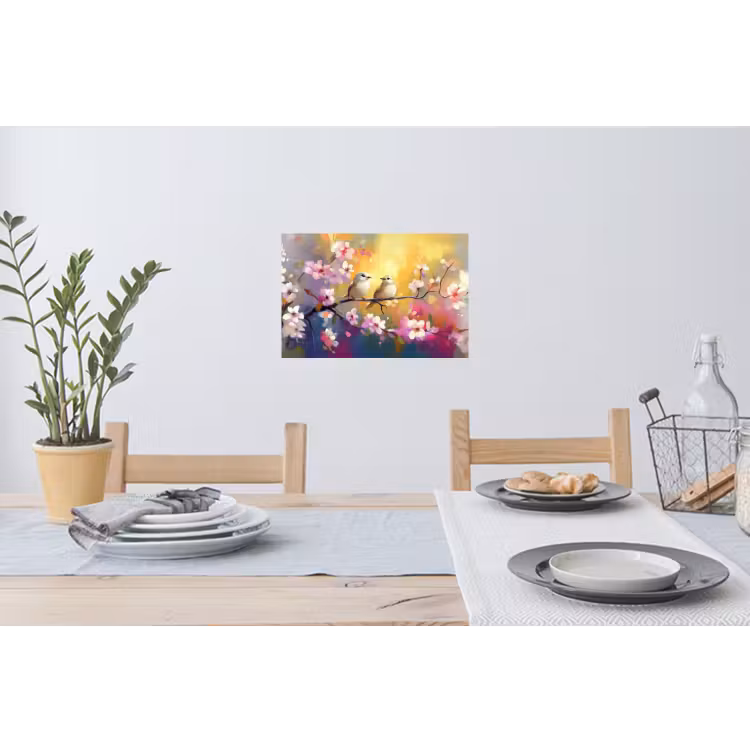 Vogels - Bloemen - Roze Muursticker klein -eettafel